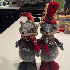 Fox Holiday Decor Set with Red and Gray by Fox